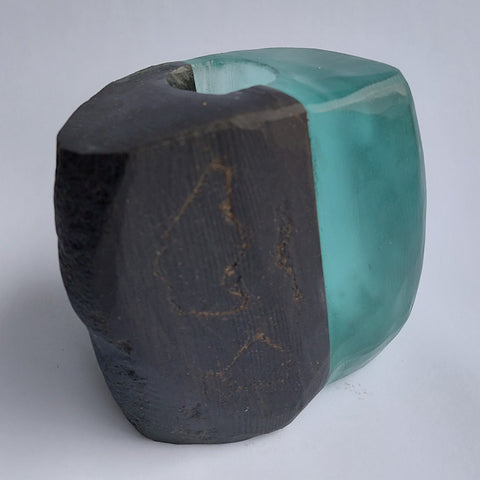 Stone and Glass Vase   Fused rock and recycled plate glass. 4.5 w x 4 h x  3 d inches