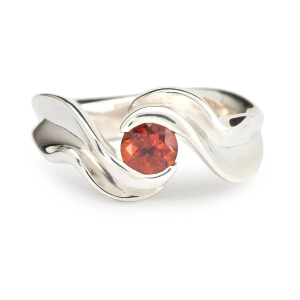 Resound, ring in sterling silver with 5mm round fire citrine.  Ring size: 6.75