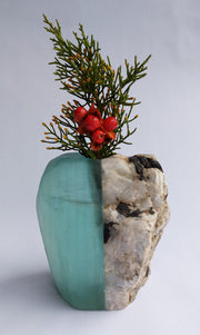 Stone and Glass Vase   Fused rock and recycled plate glass.  3.75 w x 4 h x 2.5 d inches