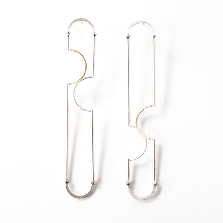 Long silver and gold oscillation earrings