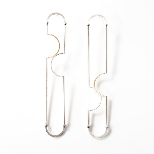 Long silver and gold oscillation earrings