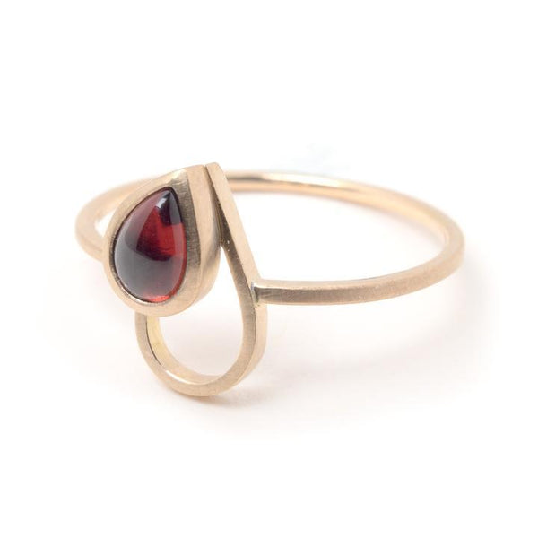 Garnet Drop Gold Ring in 14k yellow gold  size 7.75