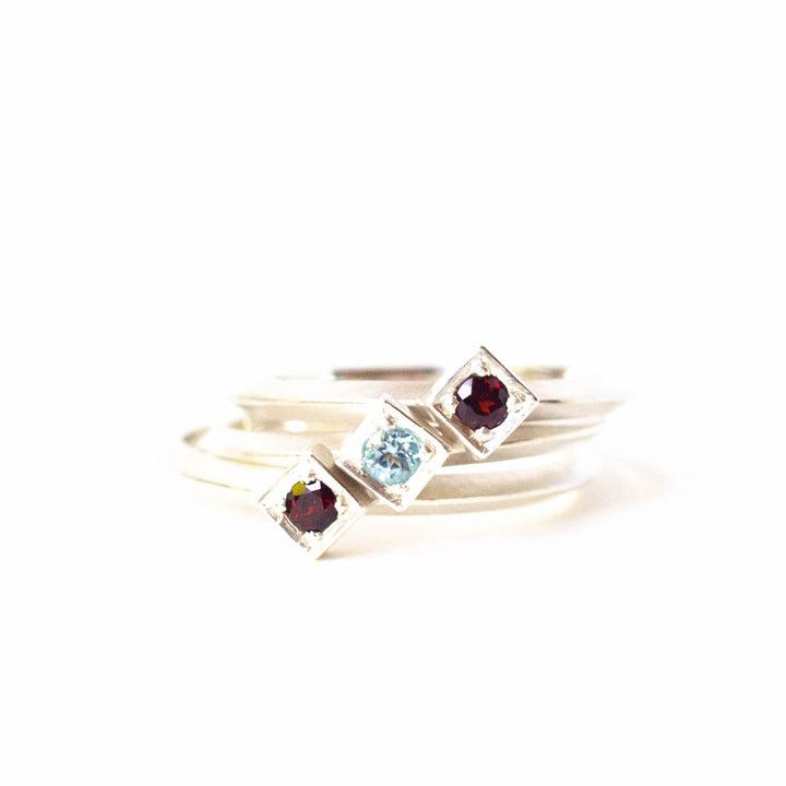 Cube Ring in sterling silver and sky blue topaz - perfect for stacking!  Size 7.5