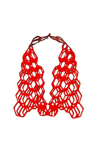 Red necklace in laser cut neoprene by Black Lune.