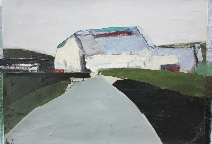Barn, 2021, oil collage on panel. 8.5" x 11.5".
