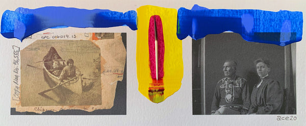 Francis Densmore and Maheengun (Little Wolf) (2020) mixed media on paper 23 x 9.5 cm, unframed.