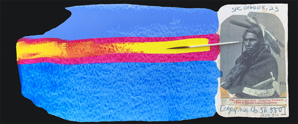 Nahgunegahbow (Standing Forward) (2020) mixed media on paper 23 x 9.5 cm, unframed.