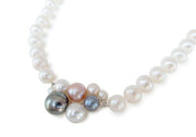 Blush necklace in sterling silver and multicolour freshwater pearls.