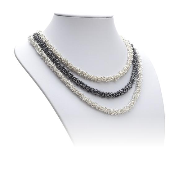 The longest sterling silver necklace pictured is 18"/46 cm.  The ShikShok Series necklaces and bracelets can be of any desired length.