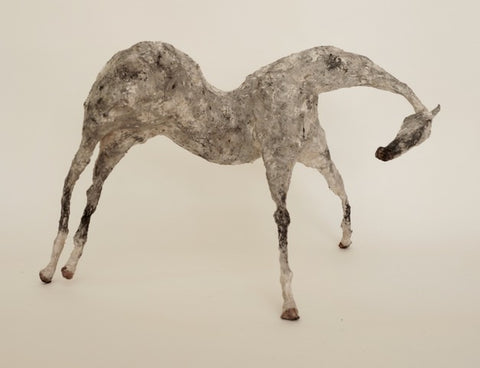 Creagan III - 2022. mixed-media sculpture of a horse made from paper and metal.