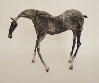 Creagan II - 2022. Mixed-media sculpture of a horse made from paper and metal.