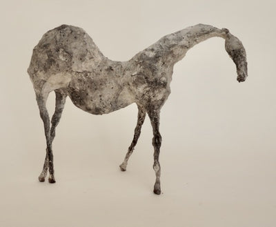 Creagan VI - 2022. Mixed-media sculpture of a horse made from paper and metal.