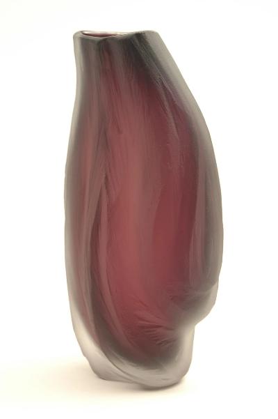 Carved Undula Vessel in plum   9 inches tall