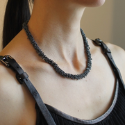 The black sterling silver necklace pictured is 16"/42 cm  The ShikShok Series necklaces and bracelets can be of any desired length, and can be joined together to create a longer necklace when desired. 