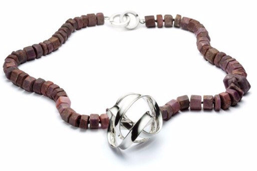 Necklace in rough-cut rubies and sterling silver, by Gustavo Estrada