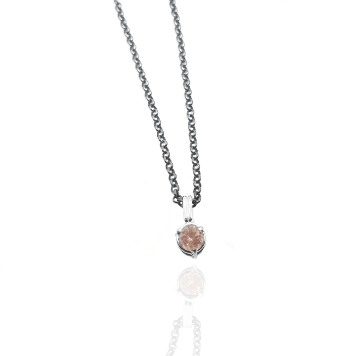  Audrée H. St-Amour Gem cage pendant, Oregon-mined sunstone. Multi-dimentional cage pendant.  Artist-made clasp.  Chain length is 41cm. Pendant is 1.5cm long.