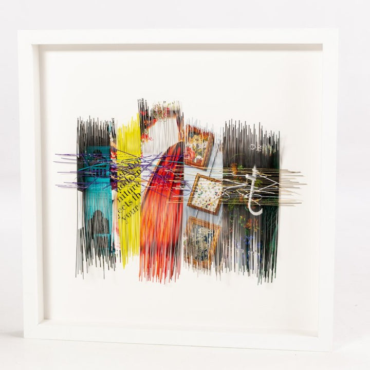 Chrome & City.  Woven paper sculpture in a custom white shadow box.   20 x 20"