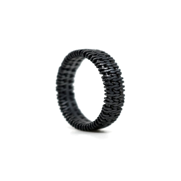 Woven Black Silver Ring by Anthia Barboutsis