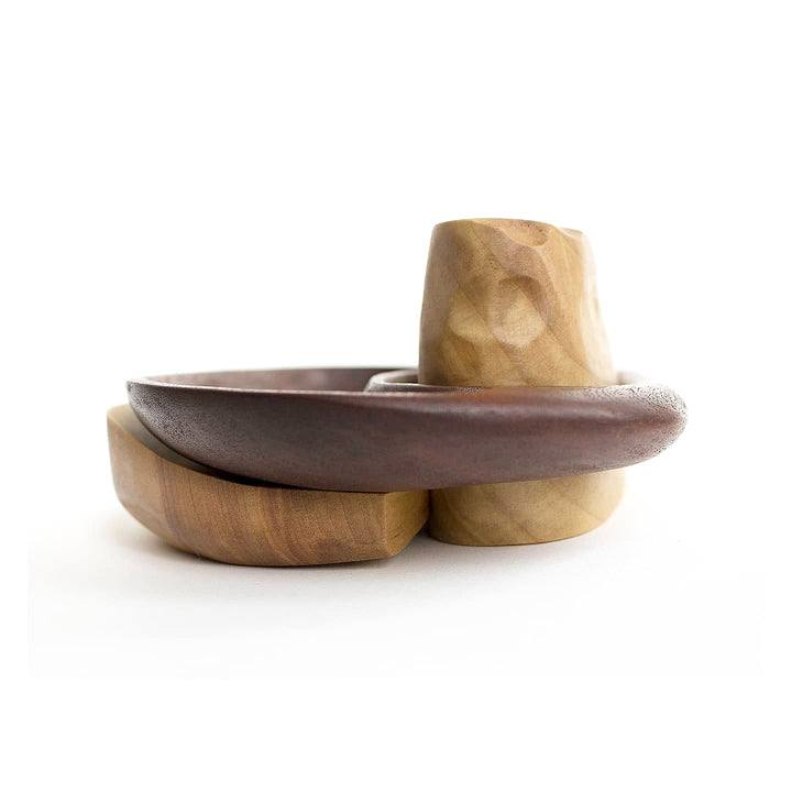 Cherrywood dish with nesting sapele spoon and cottonwood cliff. Finished with linseed oil.