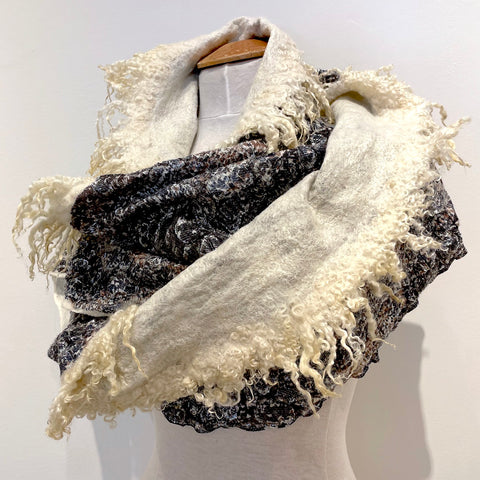 Long silver blue shawl in hand-dyed silk and merino wool.