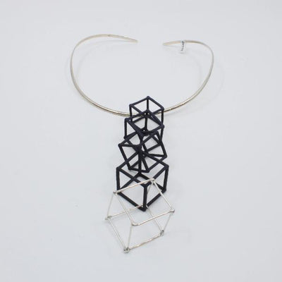 5 cube pendant (black nylon cubes with one sterling silver) on omega chain.