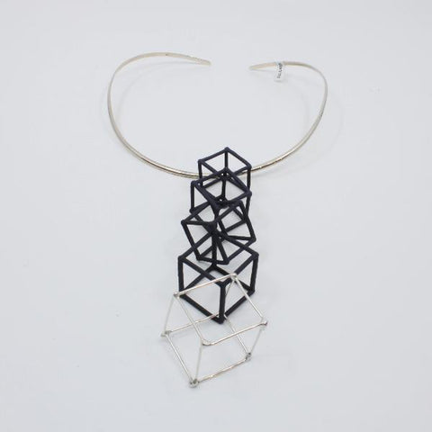 5 cube pendant (black nylon cubes with one sterling silver) on omega chain.