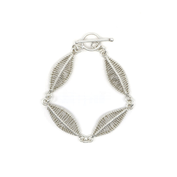 Petal bracelet, hand-woven in sterling silver. 