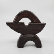Juste sculpture in bronze. The minimalist shape of this piece is complimented by the ornate etching that covers the sculpture.   10 x 10 x 4 cm