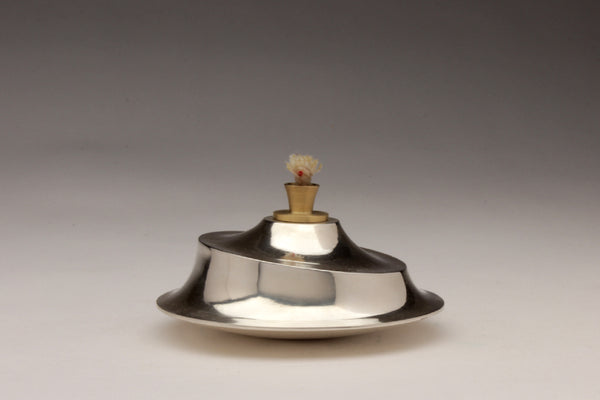 Dancing Lamp formed in Sterling Silver, Brass and Cotton Wick  12 x 12 x 7 cm 