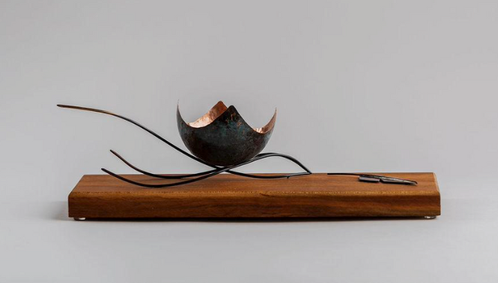 Journey of Balance - Sculpture utilizing copper, cherrywood, magnets, Cu(NO3)2 patina.