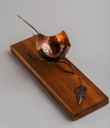 Journey of Balance - Sculpture utilizing copper, cherrywood, magnets, Cu(NO3)2 patina.