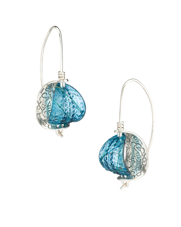 Retroflex, small.  Earrings in various colours of hand-dyed resin with sterling silver.