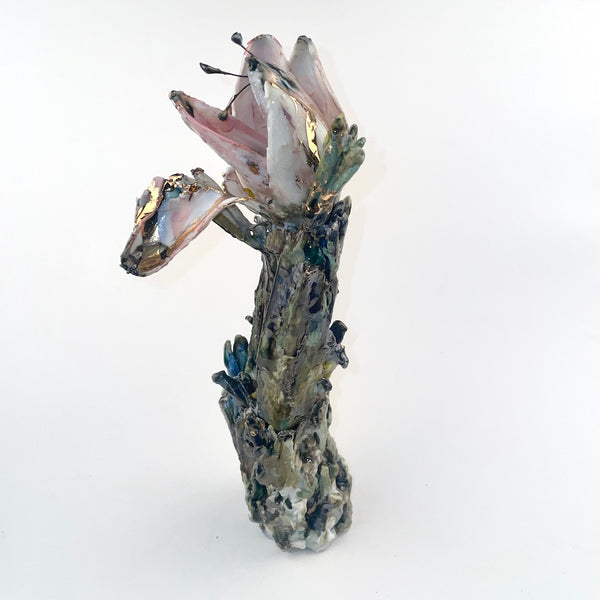 Moment in a Marsh - Pink Flower. Freestanding porcelain sculpture .