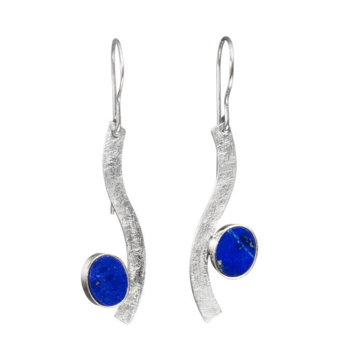 Lapis drop earrings in sterling silver, 5 x 1.5 cm
