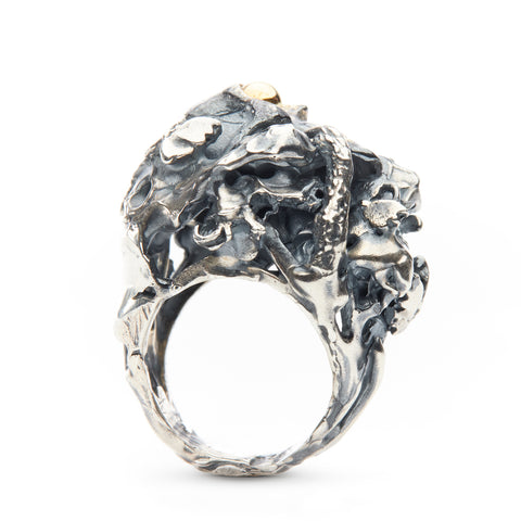 Le Jardin: One-of-a-kind ring in sterling silver and 14k yellow gold. 