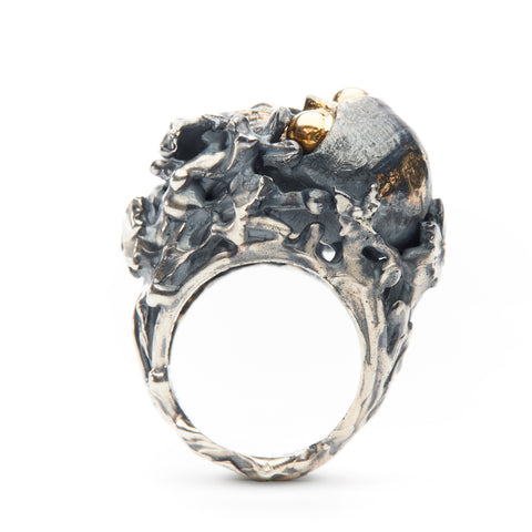 Le Jardin: One-of-a-kind ring in sterling silver and 14k yellow gold. 