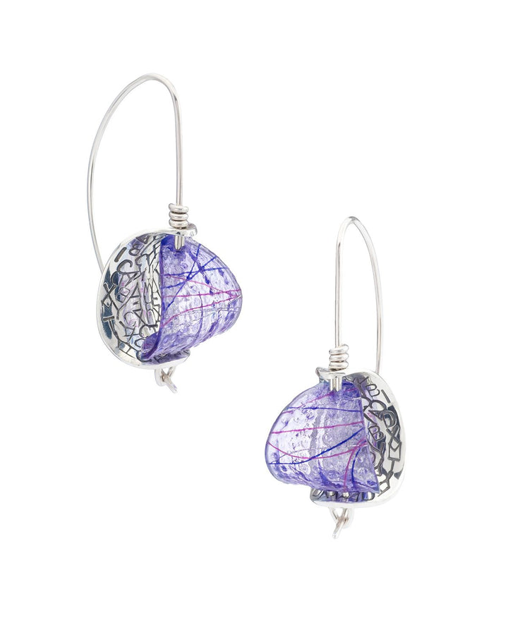 Retroflex, small.  Earrings in various colours of hand-dyed resin with sterling silver.