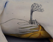 Two But Not Two III, 2020, handbuilt ceramic wall sculpture, 11 x 12 x 3 inches Multi-fired stoneware finished with underglazes and glazes.