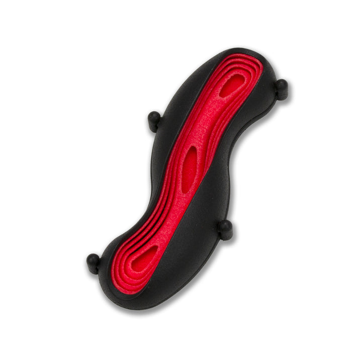  Spirillum: Nylon Red Membrane I,  Slice Brooch 3D printed nylon, stainless steel 8 x 3 x 1.5 cm, 2020. Photo by Paul Ambtman