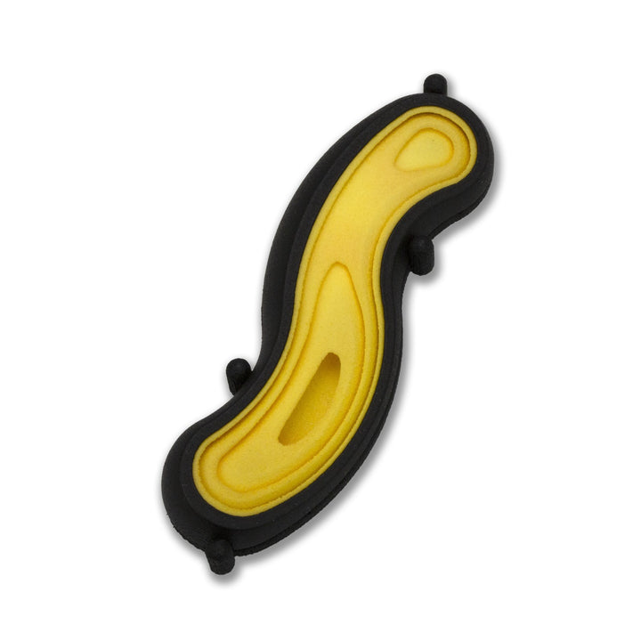  Spirillum: Nylon Yellow Membrane II,  Slice Brooch 3D printed nylon, stainless steel 8 x 3 x 1.5 cm, 2020. Photo by Paul Ambtman