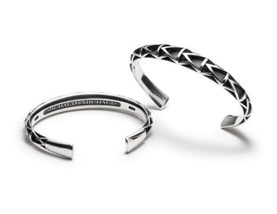 Silver bracelet cuff with geometric detailing