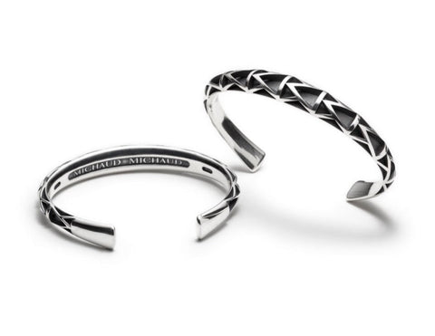 Silver bracelet cuff with geometric detailing