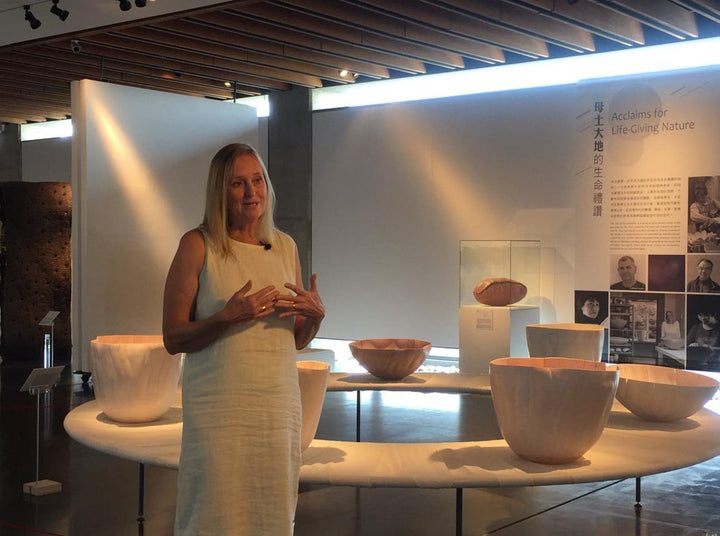 Paula with exhibition work