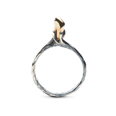 Pépite: One-of-a-kind ring. Tendrils of sterling silver grasp a nugget of 10k yellow gold.