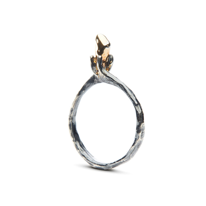 Pépite: One-of-a-kind ring. Tendrils of sterling silver grasp a nugget of 10k yellow gold.