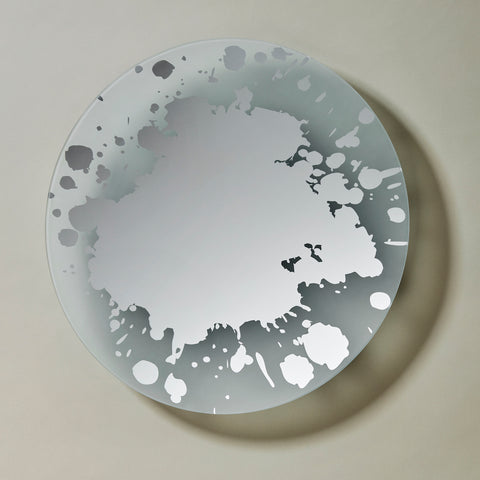 Spill, etched circular mirror. 16" in diameter. Image credit: Saty + Pratha