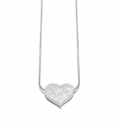 Heart pendant in sterling silver with a ripple pattern on a 15" chain. 