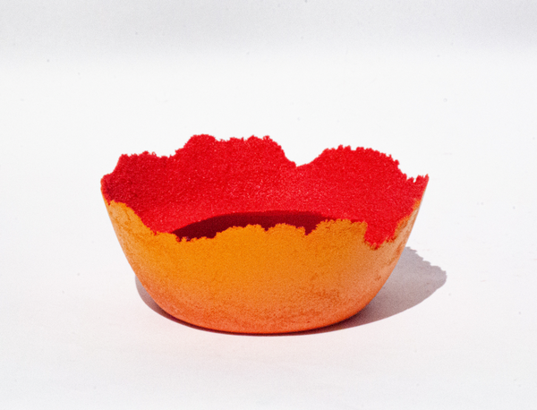 Shay Salehi Small glass bowl using the pâte de verre technique with applied pigment and glass beads.