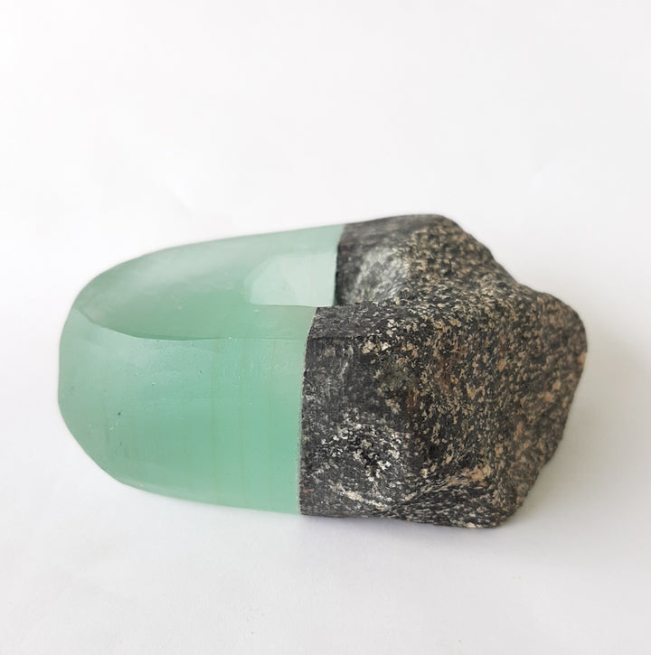 From the Lake and Land series, a small sculptural vase of stone and repurposed plate glass in which the natural and urban worlds are fused together. 