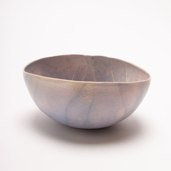 Small Bowl 4 - porcelain bowl sculpture in tan and purple ombre.  15l x 7h x 13d cm